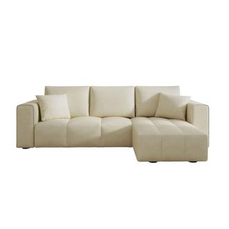 Concept Usine Sof&aacute; esquinero cama de 4 plazas con cofre de terciopelo beige