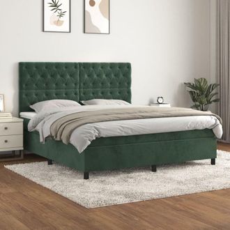 vidaXL Vidaxl - Cama Box Spring Con Colch&oacute;n Terciopelo Verde Oscuro 160x200 Cm