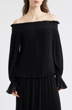 Kobi Halperin Elizabeth Pliss&eacute; Off the Shoulder Top in Black at Nordstrom, Size Medium