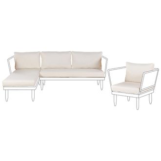 Beliani Conjunto De Fundas De Coj&iacute;n Para Exterior Para Un Conjunto De Sala De Estar Cojines De Asiento Y Respaldo De Sof&aacute; Fundas De Tejido De Poli&eacute;ster Blanco
