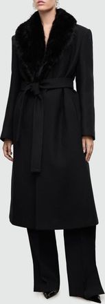 Mango Manteco Belted Longline Trench Coat with Removable Faux Fur Collar in Black at Nordstrom, Size Xx-Large