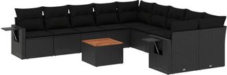 vidaXL Set De Sof&aacute;s De Jard&iacute;n 11 Pzas Y Cojines Rat&aacute;n Sint&eacute;tico Negro Vidaxl