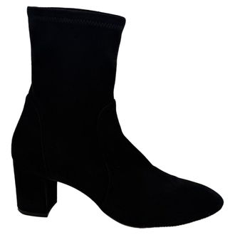Stuart Weitzman Yuliana Heeled Ankle Boots in Black Suede