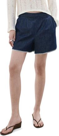 Mango Pleated Pull-On Denim Shorts in Open Blue at Nordstrom, Size Xx-Large