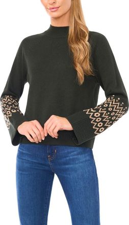Halogen Fair Isle Accent Mock Neck Sweater in Midnight Sage at Nordstrom Rack, Size X-Large