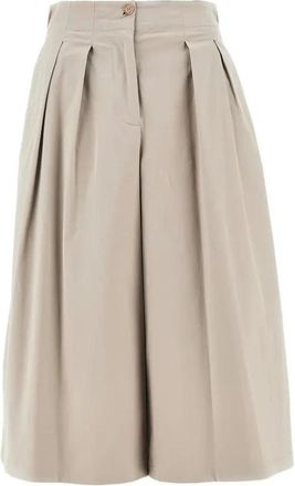 Emporio Armani Wide Leg Pleated Broeken - Dames - Korte Broeken - Beige - XS - Katoen - Korte Broeken