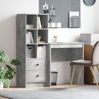 Berkfield Home Desk with Storage Concrete Grey Engineered Wood