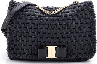 Ferragamo Vara Bow Crossbody Bag Raffia Medium