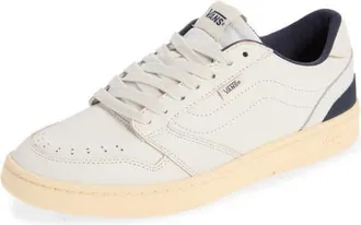 Vans Court Low Leather Sneaker in White/navy at Nordstrom, Size 10.5