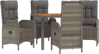 vidaXL Set Comedor De Jard&iacute;n 5 Piezas Con Cojines Rat&aacute;n Sint&eacute;tico Gris Vidaxl