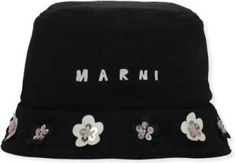 Marni Taffeta Bucket Hat met Madeliefjesapplicaties - Dames - Hoeden - Zwart - S - Katoen - Accessoires