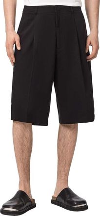 AllSaints Castro Pleated Cotton Shorts in Black at Nordstrom, Size 30