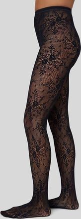 Swedish Stockings Rose Lace Tights in Black at Nordstrom, Size Small