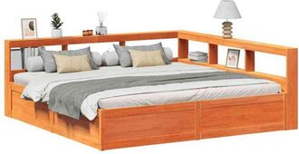 vidaXL Cama Con Estanter&iacute;a Sin Colch&oacute;n Madera Maciza Marr&oacute;n 200x200 Cm Vidaxl