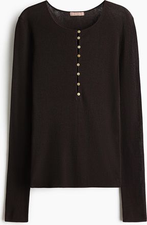 H&M Geripptes Henleyshirt - Brown