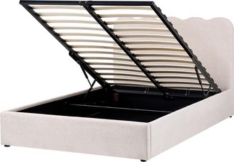 Beliani Cama Con Somier De Tela 140 X 200 Cm Con Cabecero Espacio Almacenaje Elevable Beige Claro Nanterre