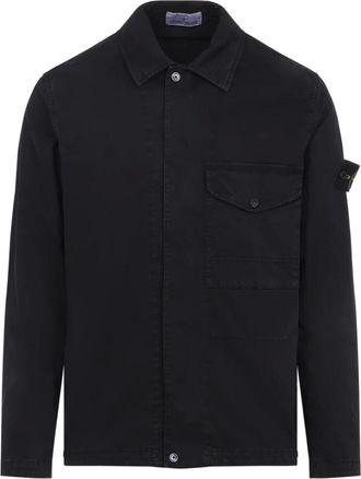 Stone Island Jassen, Heren, Zwart, L, Katoen, Logo Patch Shirt