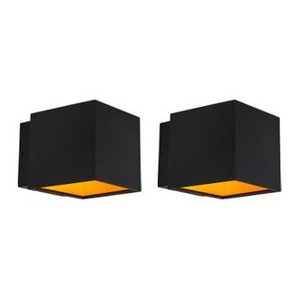 QAZQA Moderno Set De 2 Apliques De Dise&ntilde;o Negro/dorado Con Led - Caja Aluminio Cuadrada Incluye Led Max. 2 X 6 Watt - Qazqa