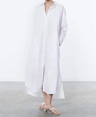 Enza Costa Poplin Maxi Shirtdress In White