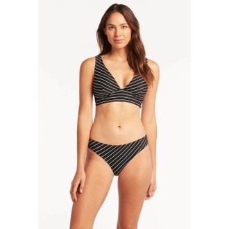 Sea Level Australia Shoreline Bikini Bottom Women Black White Pinstripe Beachy JZZ114