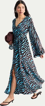 Warehouse Burnout Velvet Plunge Maxi Dress in Blue at Nordstrom, Size 10