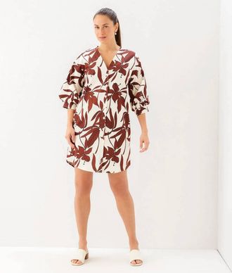 Karen Kane Lantern Sleeve Button-Front Dress In Print