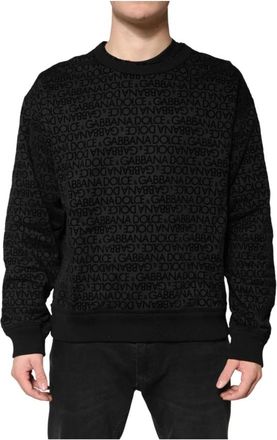 Dolce & Gabbana Monogram Crew Neck Sweatshirt Sweater - Heren - Sweatshirts - Zwart - S - Katoen - Hoodies & sweatvesten