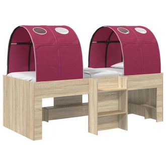 vidaXL Cama Con T&uacute;nel 3 Uds. Roble Sonoma Y Rojo Madera De Ingenier&iacute;a Vidaxl