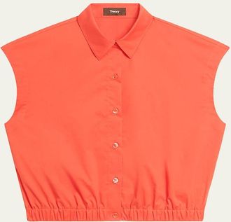 Theory Button-Front Cap-Sleeve Shirt