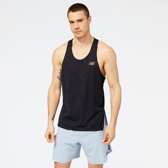 New Balance Uomo Q Speed Jacquard Singlet in Nero, Maglia di Poliestere, Taglia S
