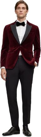 HUGO BOSS Mens Hbb Hutson Tuxedo Jacket in Dark Red - Size 40 (Chest)