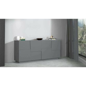 Dmora Dmora - Credenza Arda, Buffet da soggiorno, Madia da salotto moderna con 4 ante, 200x44h86 cm, Antracite