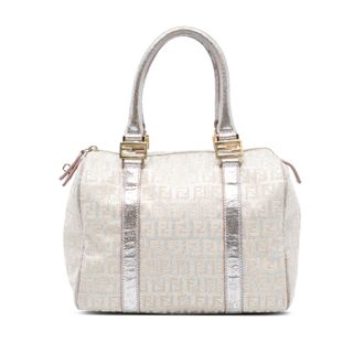 Fendi Tweedehands Mini Zucchino Metallic Canvas Forever Bauletto Boston Bag