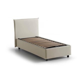 Dmora Dmora - Cama Individual Dbasell, Cama Contenedor Con Revestimiento De Tela, 100% Made In Italy, Apertura Frontal, Adecuado Para Colch&oacute;n Cm 90x200, Bei