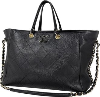 Chanel Black Leather Shopping Bag Tote Bag (Pre-Owned)