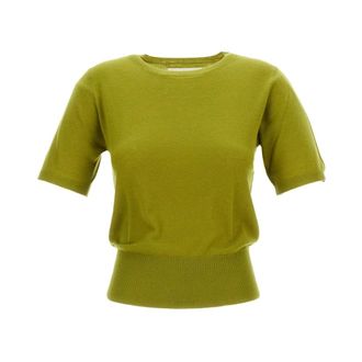 Extreme Cashmere Round-neck Knitwear, female, Green, Size: ONE SIZE Round-neck Short-sleeve Knit