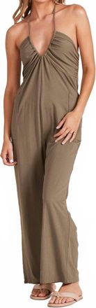 bobi Halter Neck Wide Leg Jumpsuit In Pesto