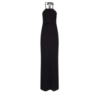 John Richmond Abito Lungo con Scollo Halter e Design Essenziale - Dames - Avondkleed - Zwart - S - Kleedjes