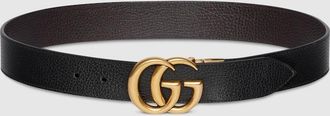 Gucci Reversible Leather Belt With Double G Buckle, Size Gucci 100, Black