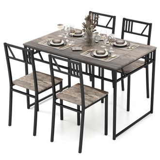 Costway Costway Industrial 5 Piece Dining Table Set Kitchen Table & 4 Chairs Rectangular Table in Grey