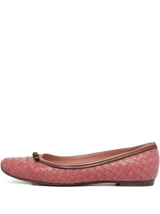 Bottega Veneta Intrecciato-leather bow ballet flats - Pink