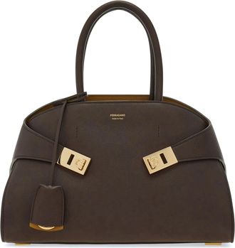 Ferragamo Structured Smooth Leather Shoulder Bag With Gold-Tone Hardware