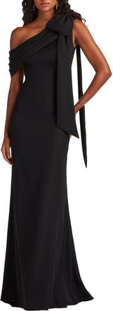 Tadashi Shoji One-Shoulder Crepe Column Gown in Black at Nordstrom, Size 8
