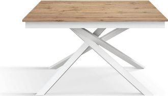 Konte Design Mesa de madera, acabado roble rústico, base blanca, extensible 140x80