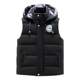 Generic Mens Outwear Gilets Winter Padded Gilet with Hood Thick P uffer Quilted Body Warmer Sleeveless Jacket Mens Gilet with Hood Winter Quilted Body Warmer 