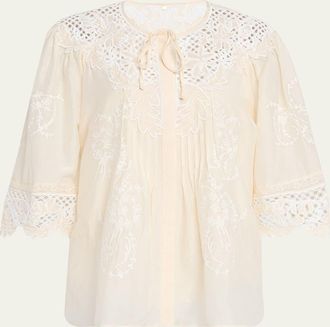 Kobi Halperin Bari Pintuck Lace-Embellished Blouse
