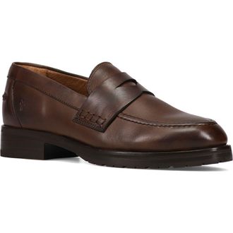 Frye Melissa Lug Sole Penny Loafer in Chocolate - Volterra Leather at Nordstrom Rack, Size 5.5