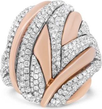 House of Brilliance 18K Rose and White Gold 1 7/8 Cttw Diamond and Gold Textured Dome Cocktail Ring at Nordstrom, Size 6.5