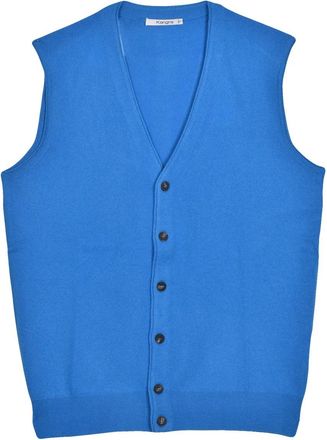 KANGRA Light Blue Merino Wool Vest With Ribbed Edges And Button Closure