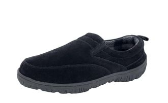 Clarks Mens Slipper with Suede Leather Upper SAB30194A - Closed Back with Double Gore and Removable Insole - Indoor Outdoor House Slippers For Men, Black, 10